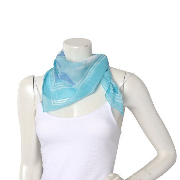 Vintage Abstract Sky Geometric Sheer Scarf Blue Turquoise  Square Neck Hair Tie - Picture 4 of 5